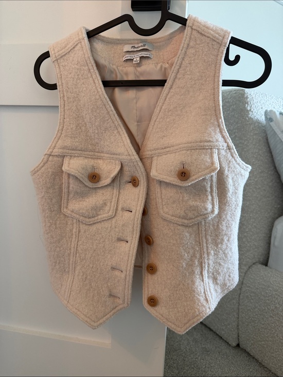 Madewell Tops - Madewell Cream Textured Wool-Blend Button Front Vest